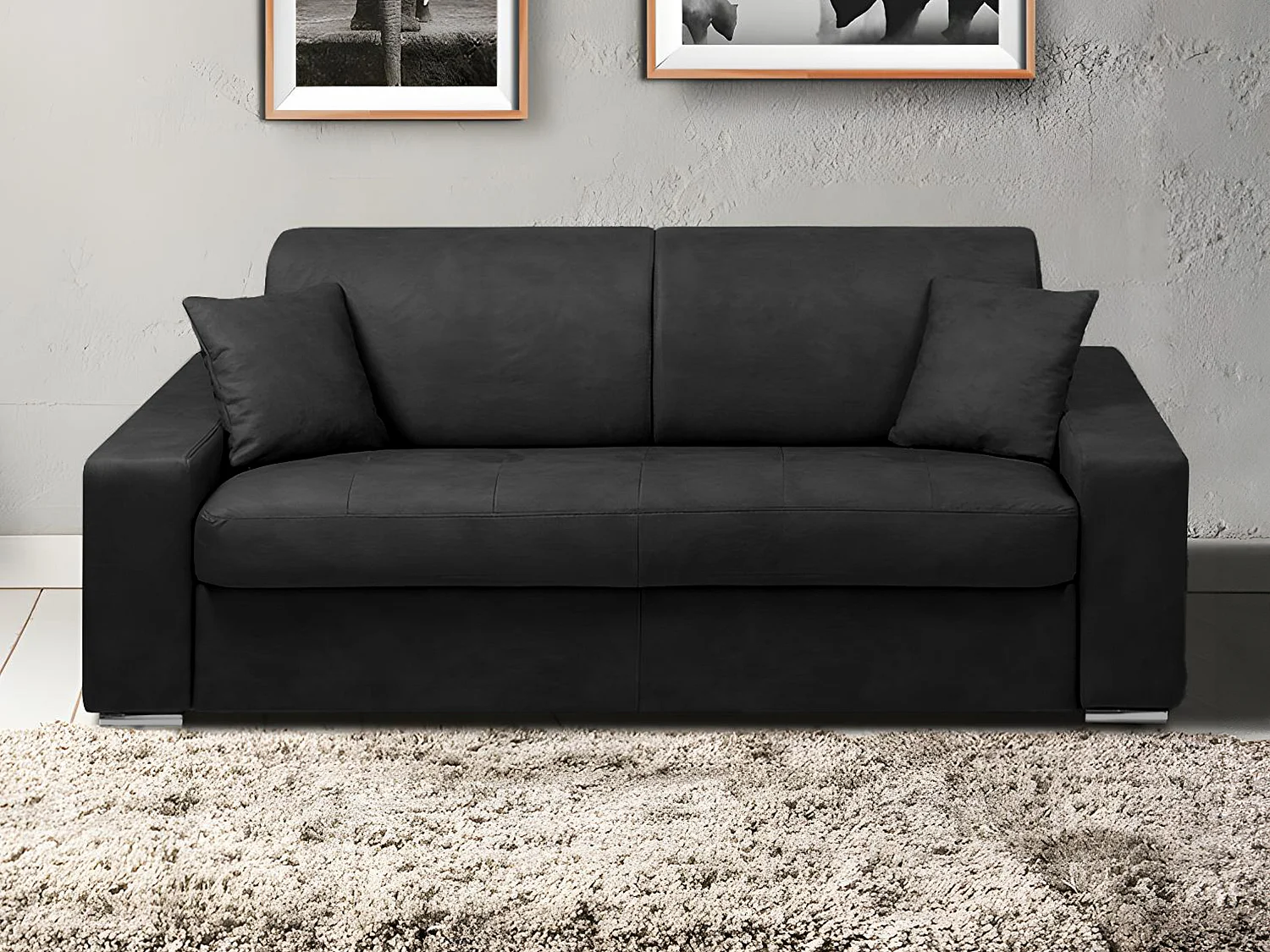 Schlafsofa 3-Sitzer - Liegefläche: 140 cm - Matratzenhöhe: 22 cm mit Memory Schaum - Kunstleder - Schwarz - EMIR