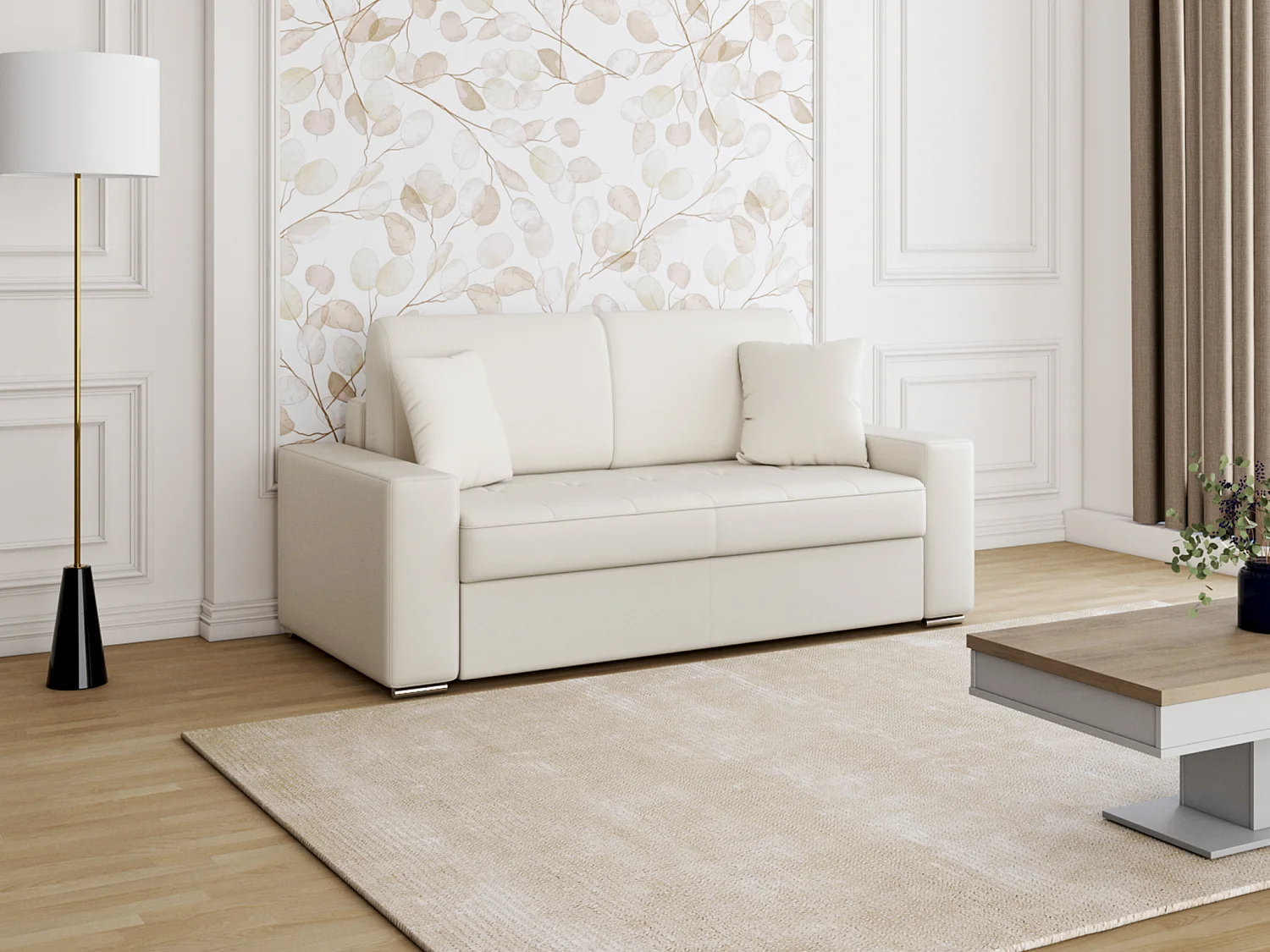 Canapé 2 places convertible express en simili EMIR - Blanc - Couchage 120 cm - Matelas 14 cm