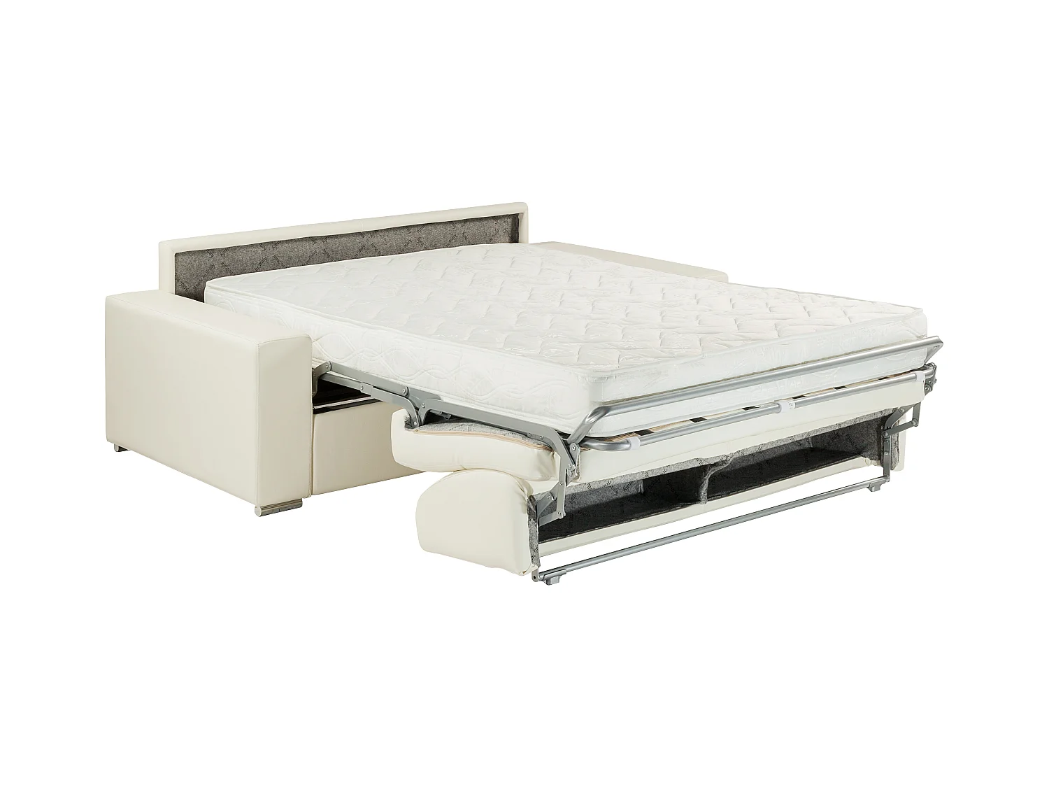 Driezits express bedbank van kunstleer EMIR - Wit - Slaap afmeting 140 cm - matras 18 cm
