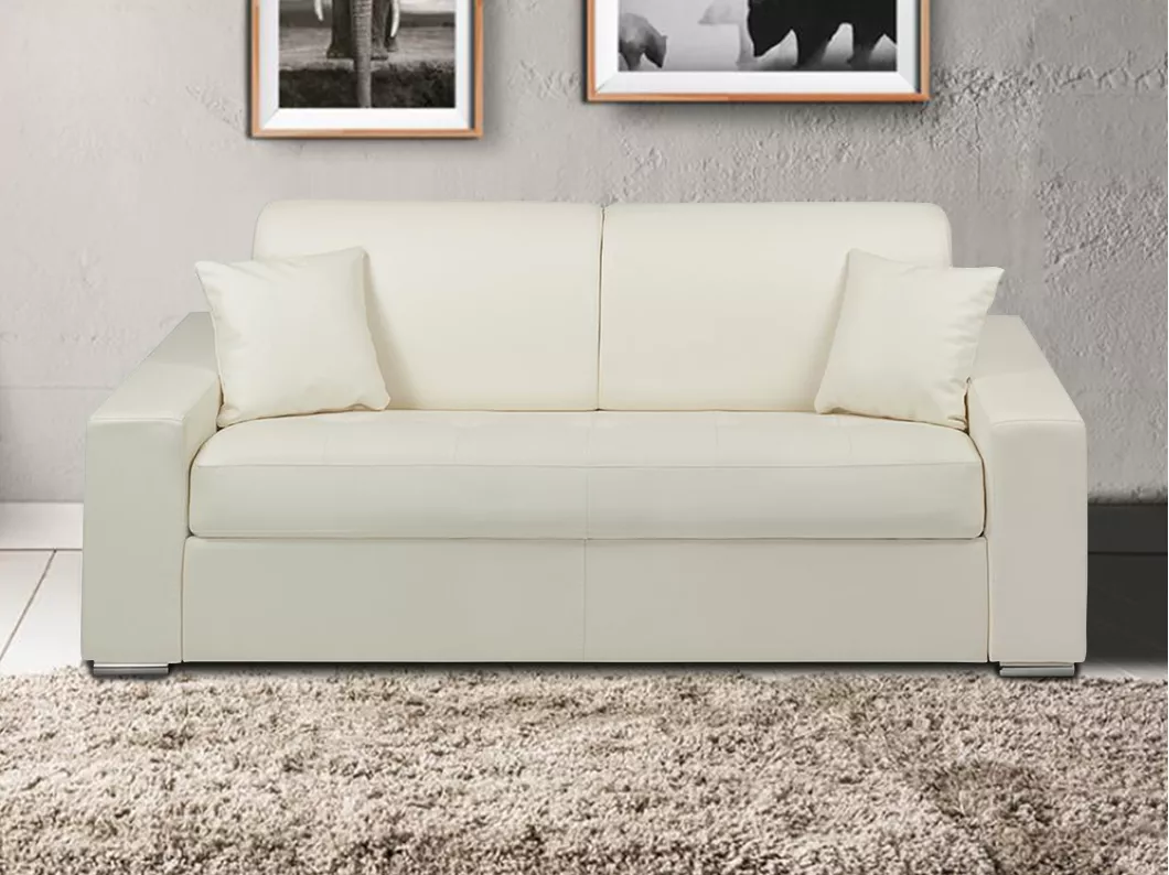 Kauf Unique Schlafsofa 3-Sitzer - Liegefläche: 140 cm - Matratzenhöhe: 18 cm - Kunstleder - Weiß - EMIR