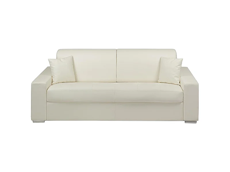 Sofá cama italiano 4 plazas piel sintética EMIR - Blanco - Cama 160 cm - Colchón 18 cm