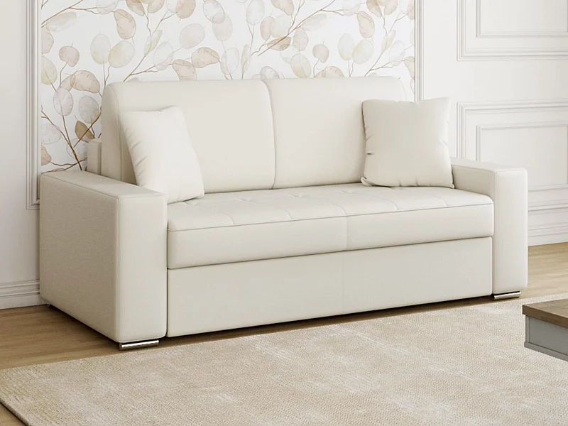 Canapé 2 places  convertible express en simili EMIR - Blanc - Couchage 120 cm - Matelas 22 cm avec mémoire de forme