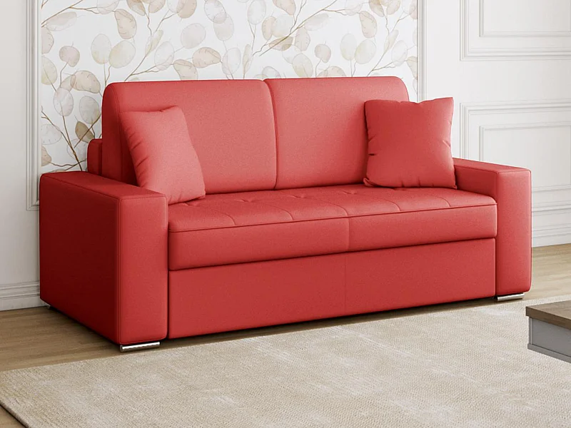 Sofá cama italiano 2 plazas piel sintética EMIR - Rojo - Cama 120 cm - Colchón con memoria de forma 22 cm