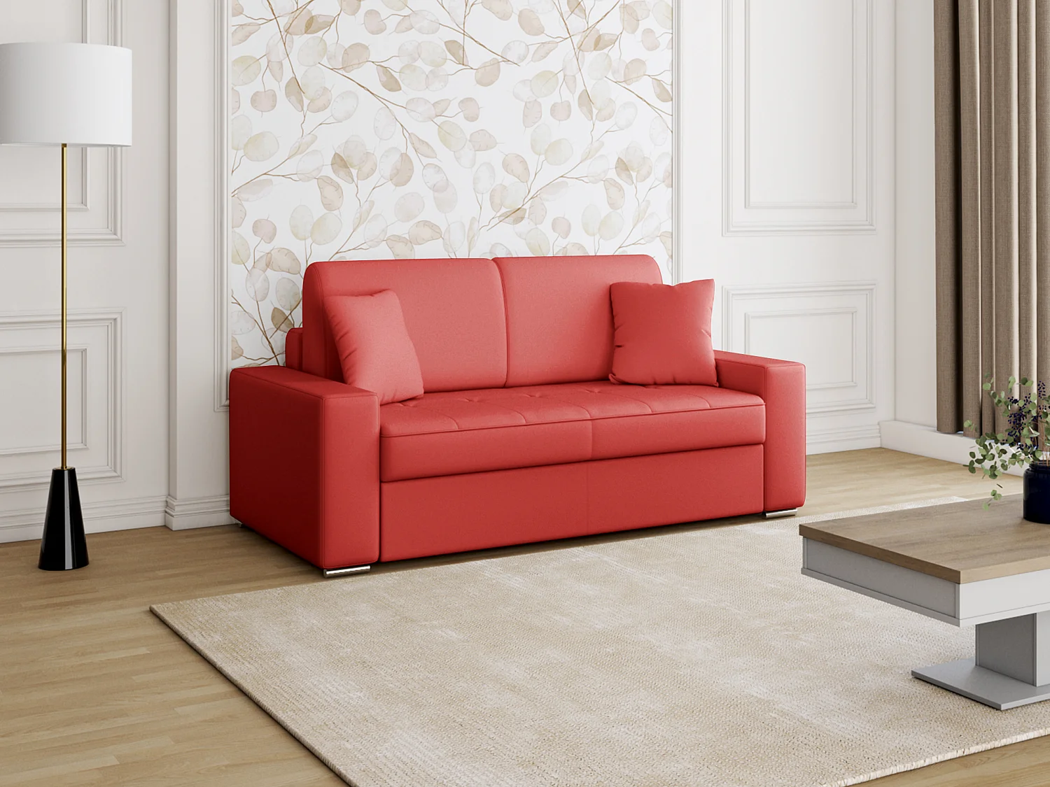 Schlafsofa 2-Sitzer - Liegefläche: 120 cm - Matratzenhöhe: 22 cm mit Memory Schaum - Kunstleder - Rot - EMIR