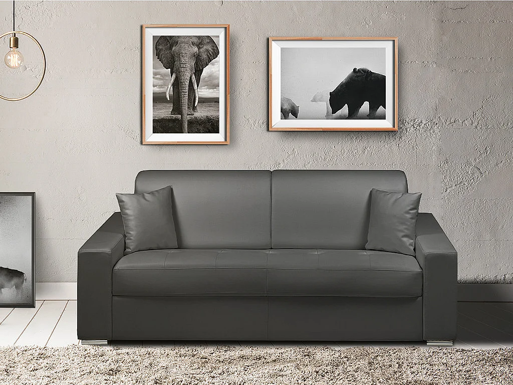 Sofá cama italiano 4 plazas piel sintética EMIR - Rojo - Cama 160 cm - Colchón con memoria de forma 22 cm