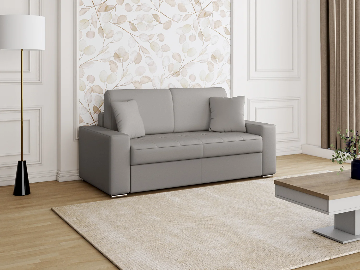 2-seters ekspress-sovesofaen i kunstlerr EMIR - Grå - Soveplass 120 cm - Madrass 14 cm