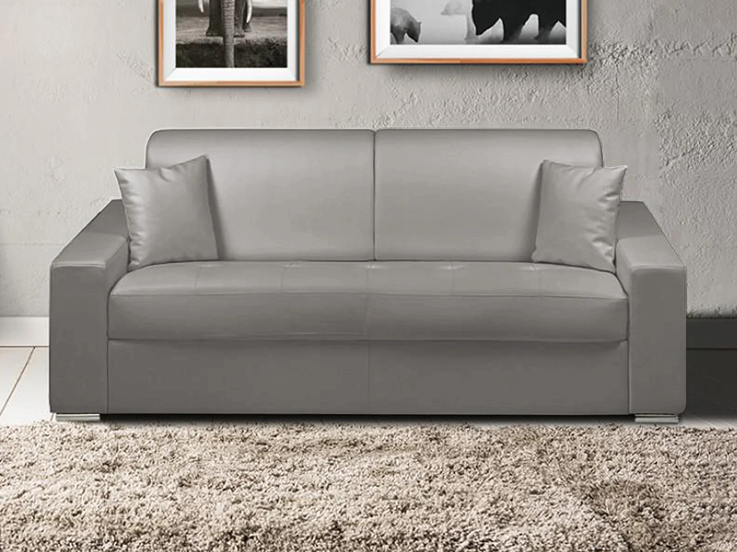 Schlafsofa 3-Sitzer - Liegefläche: 140 cm - Matratzenhöhe: 14 cm - Kunstleder - Grau - EMIR