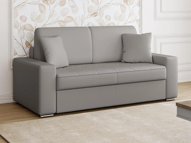 Sofá de 2 lugares rapidamente convertível em cama em pele sintética Cinzento - Cama de 120 cm e Colchão de 18cm - EMIR