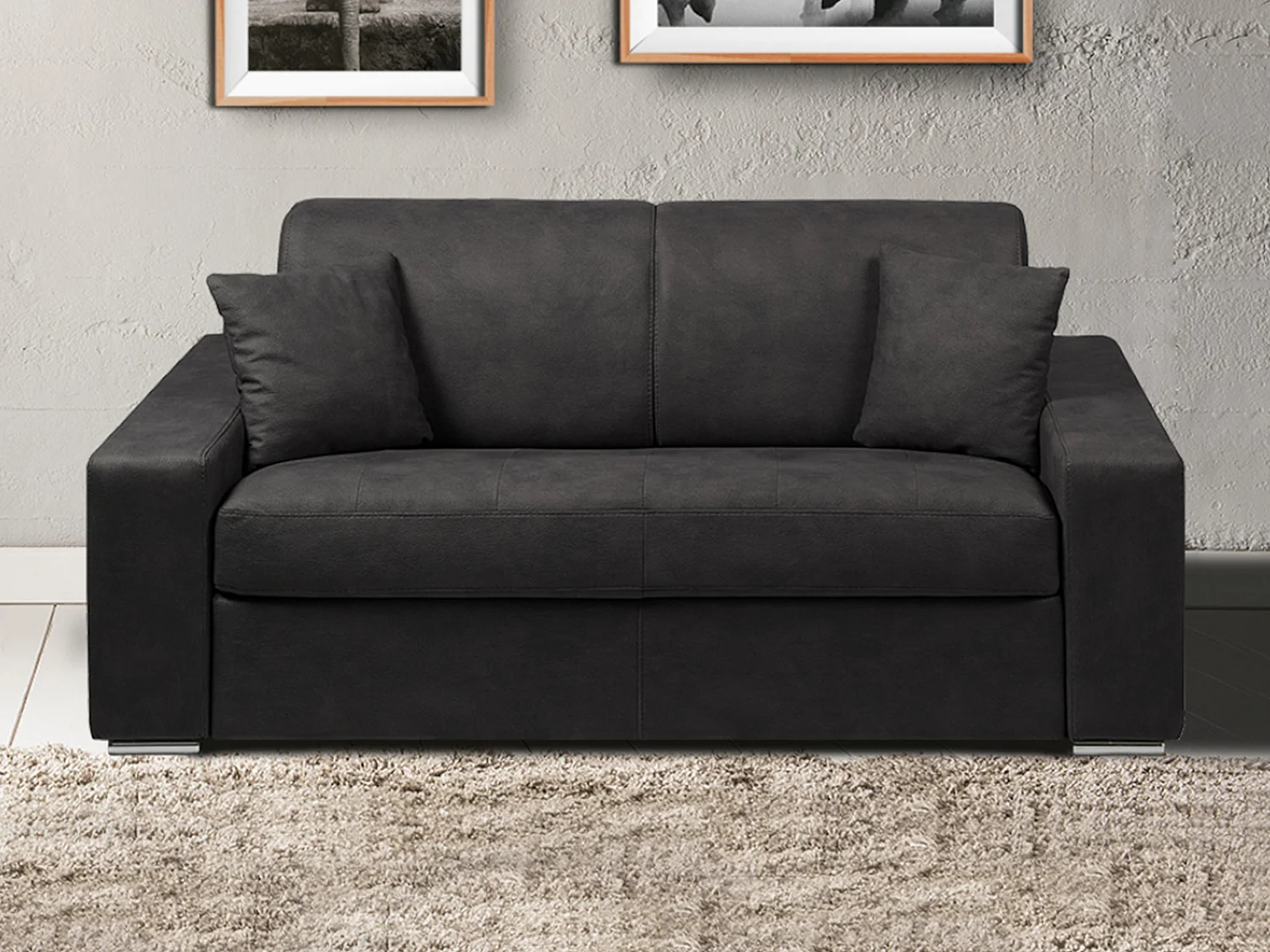 Schlafsofa 2-Sitzer - Liegefläche: 120 cm - Matratzenhöhe: 18 cm - Stoff - Anthrazit - EMIR
