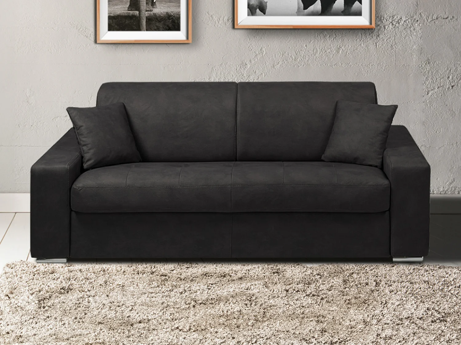 Schlafsofa 3-Sitzer - Liegefläche: 140 cm - Matratzenhöhe: 22 cm mit Memory Schaum - Stoff - Anthrazit - EMIR