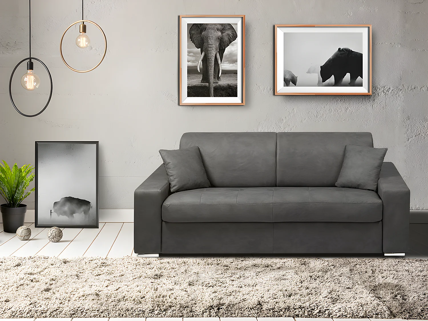 Schlafsofa 2-Sitzer - Liegefläche: 120 cm - Matratzenhöhe: 18 cm - Stoff - Grau - EMIR