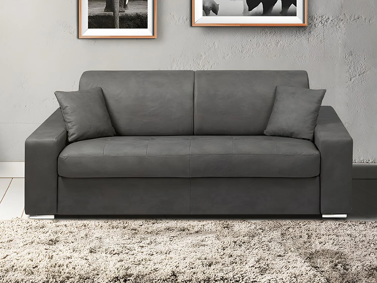 Canapé 4 places  convertible express en tissu EMIR - Gris - Couchage 160 cm - Matelas 22 cm avec mémoire de forme