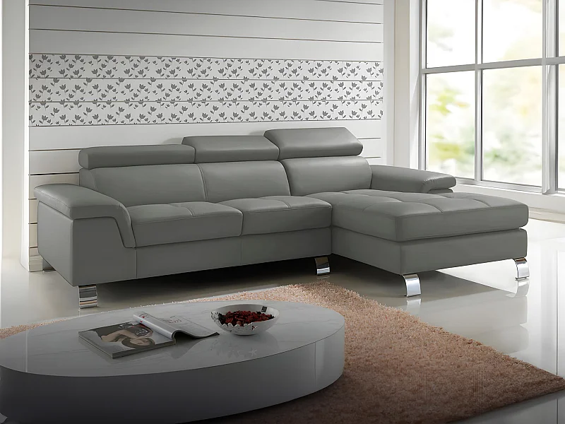 Ecksofa Leder - Ecke Rechts - Grau - MISHIMA