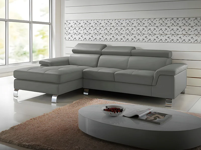 Ecksofa Leder - Ecke Links - Grau - MISHIMA