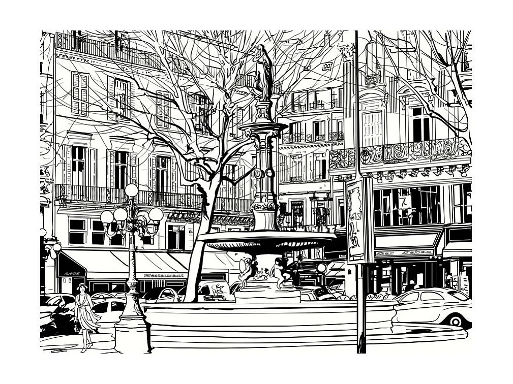 Papier Peint "Sketch of Parisian Fountain" 309 x 400 cm