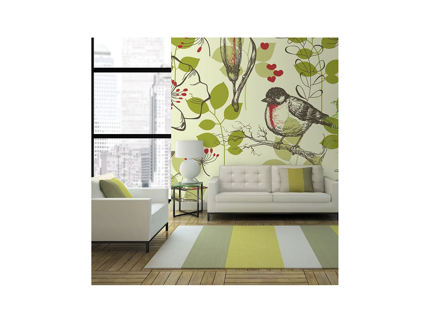 Papier Peint "Oiseau & Lys Vintage" 193 x 250 cm