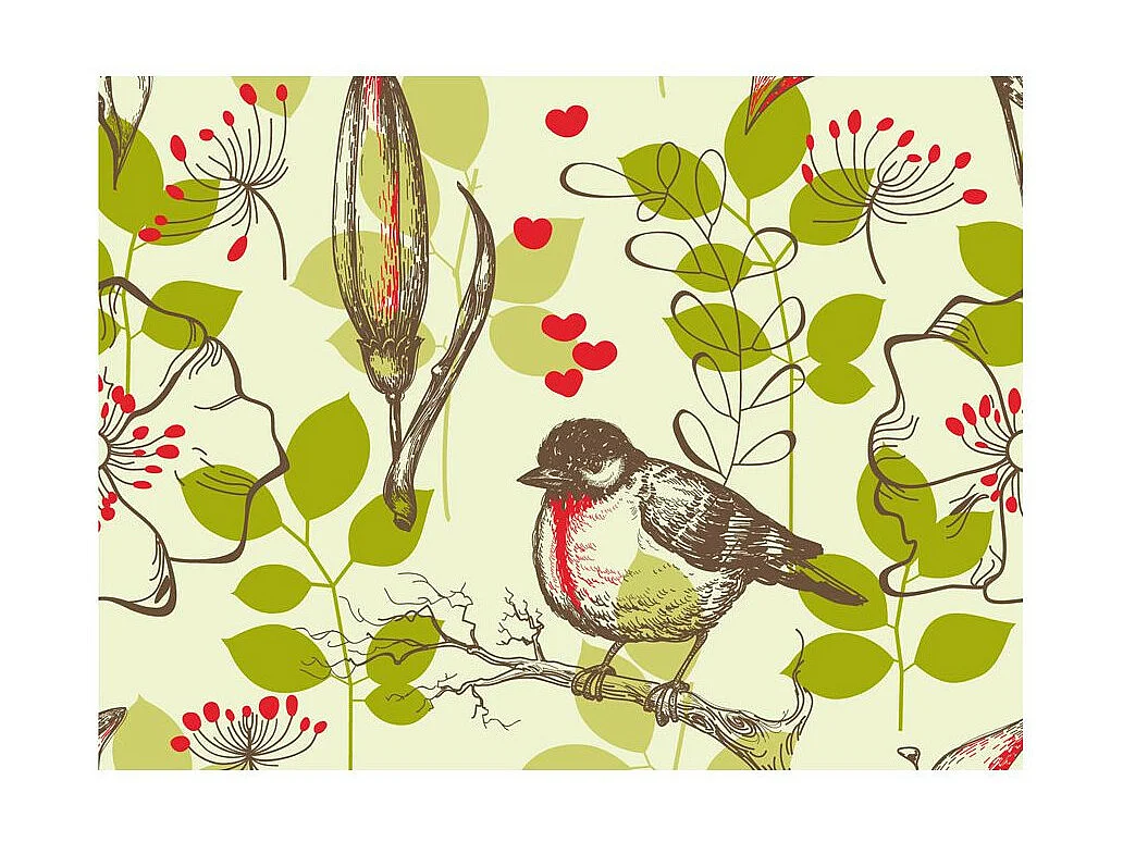 Papier Peint "Oiseau & Lys Vintage" 193 x 250 cm