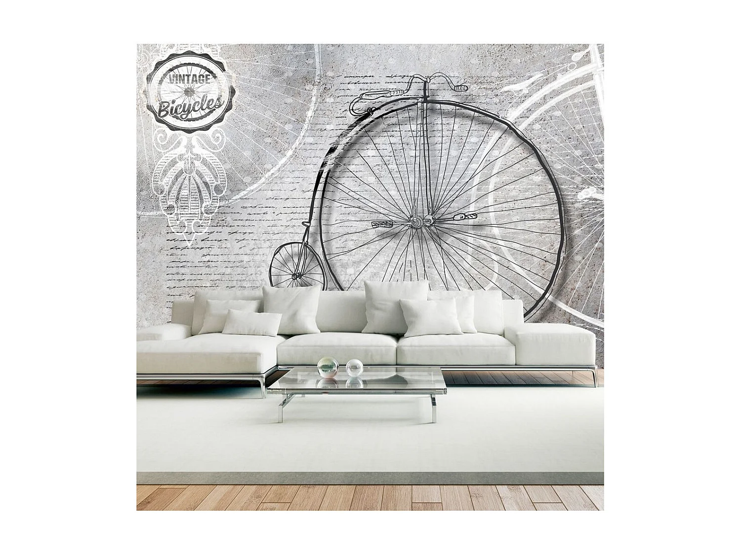 Papier Peint "Vintage Bicycles Black & White" 70 x 100 cm