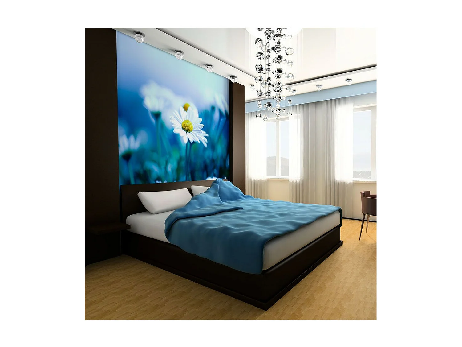 Papier Peint "Marguerite sur une Prairie Bleue" 270 x 350 cm