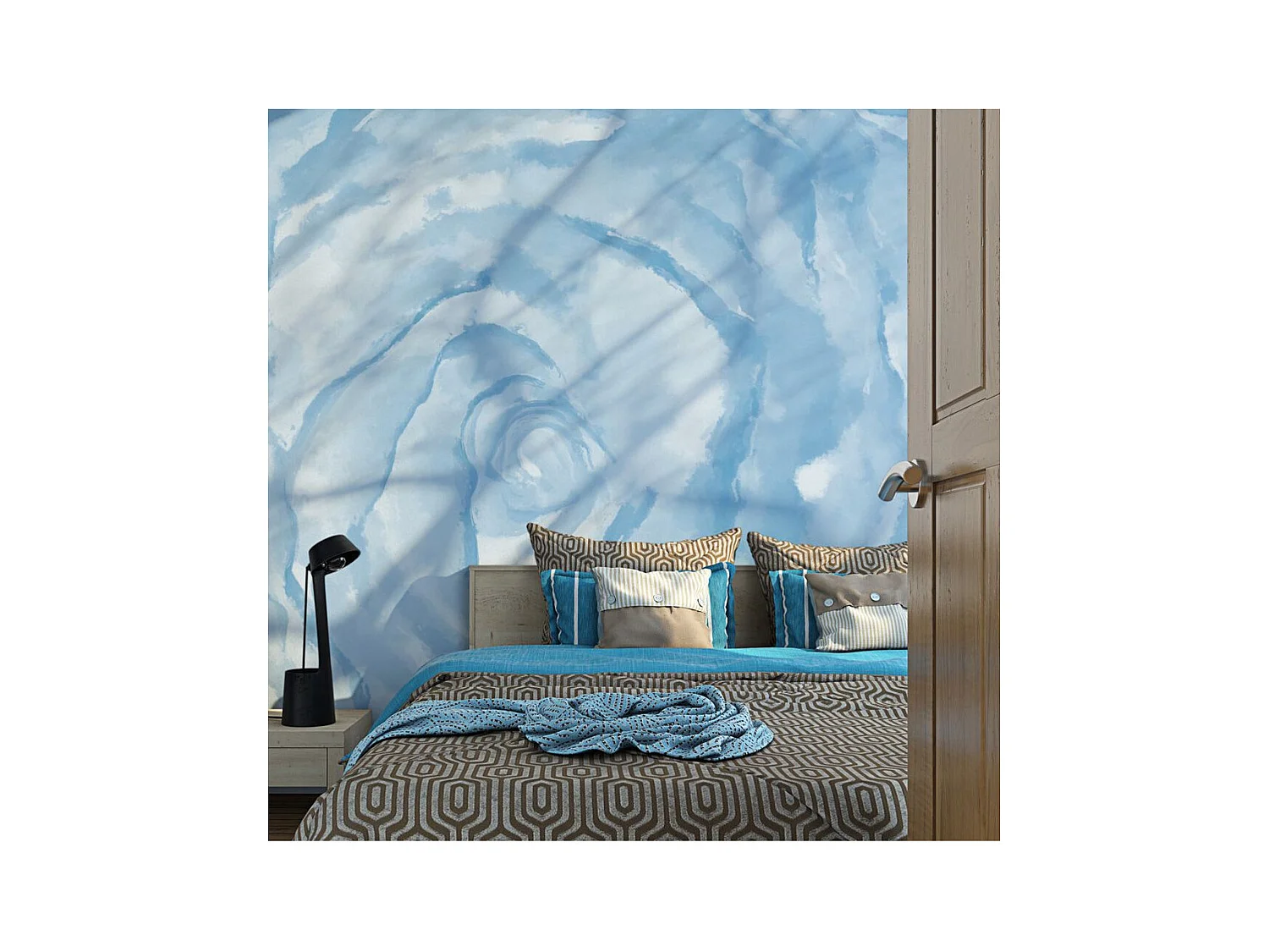 Papier Peint "Fleur Rose Bleue" 154 x 200 cm