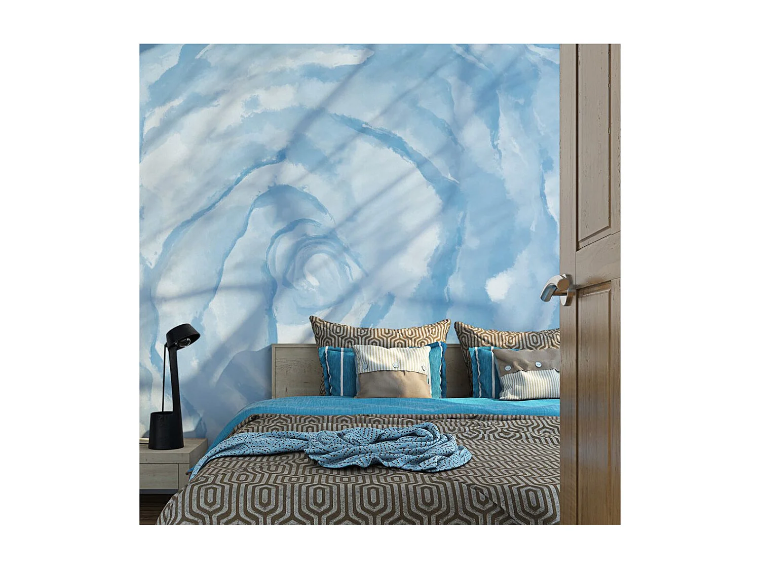 Papier Peint "Fleur Rose Bleue" 154 x 200 cm