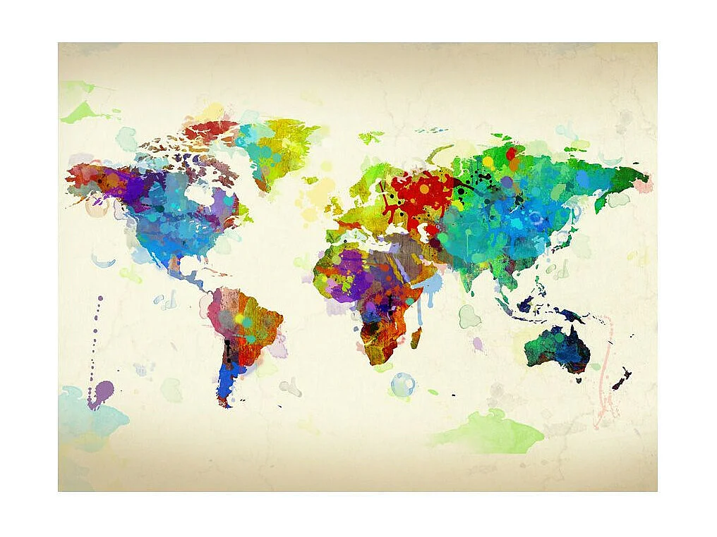 Papier Peint "Paint Splashes Map of the World" 154 x 200 cm