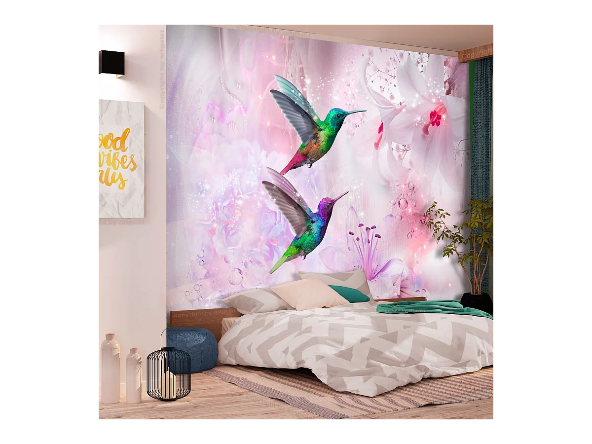 Papier Peint "Colourful Hummingbirds Purple" 105 x 150 cm