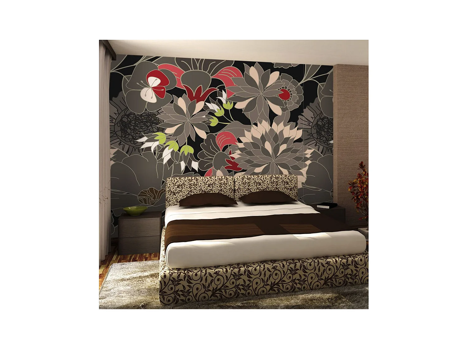 Papier Peint "Motif Floral Gris" 270 x 350 cm