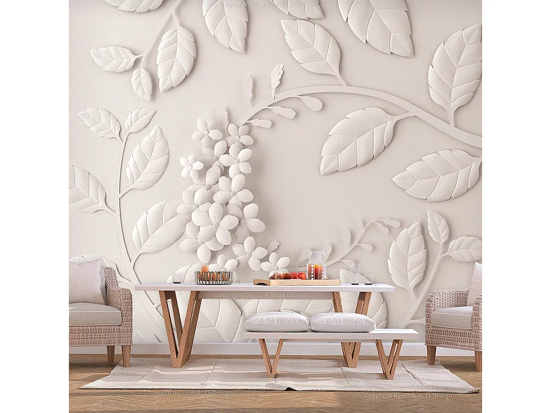 Papier Peint "Paper Flowers Cream" 245 x 350 cm