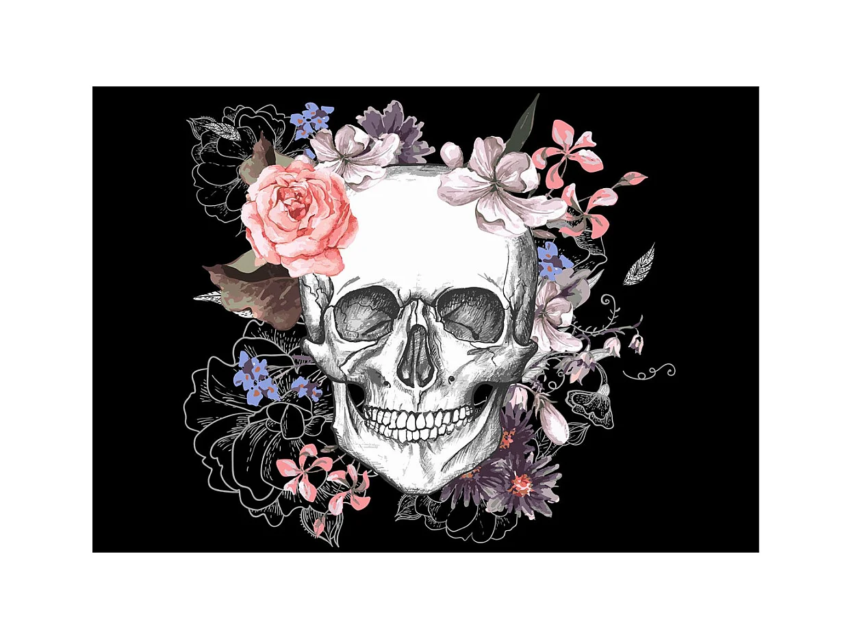 Papier Peint "Skull & Flowers" 105 x 150 cm