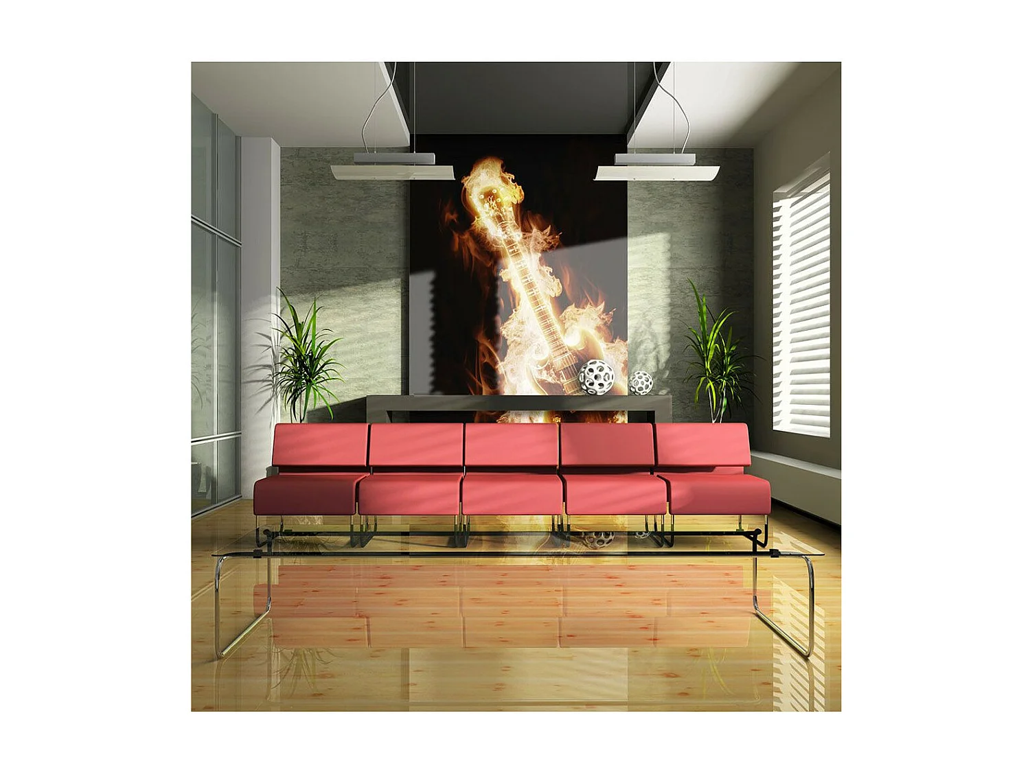 Papier Peint "Guitare en Flammes" 231 x 300 cm
