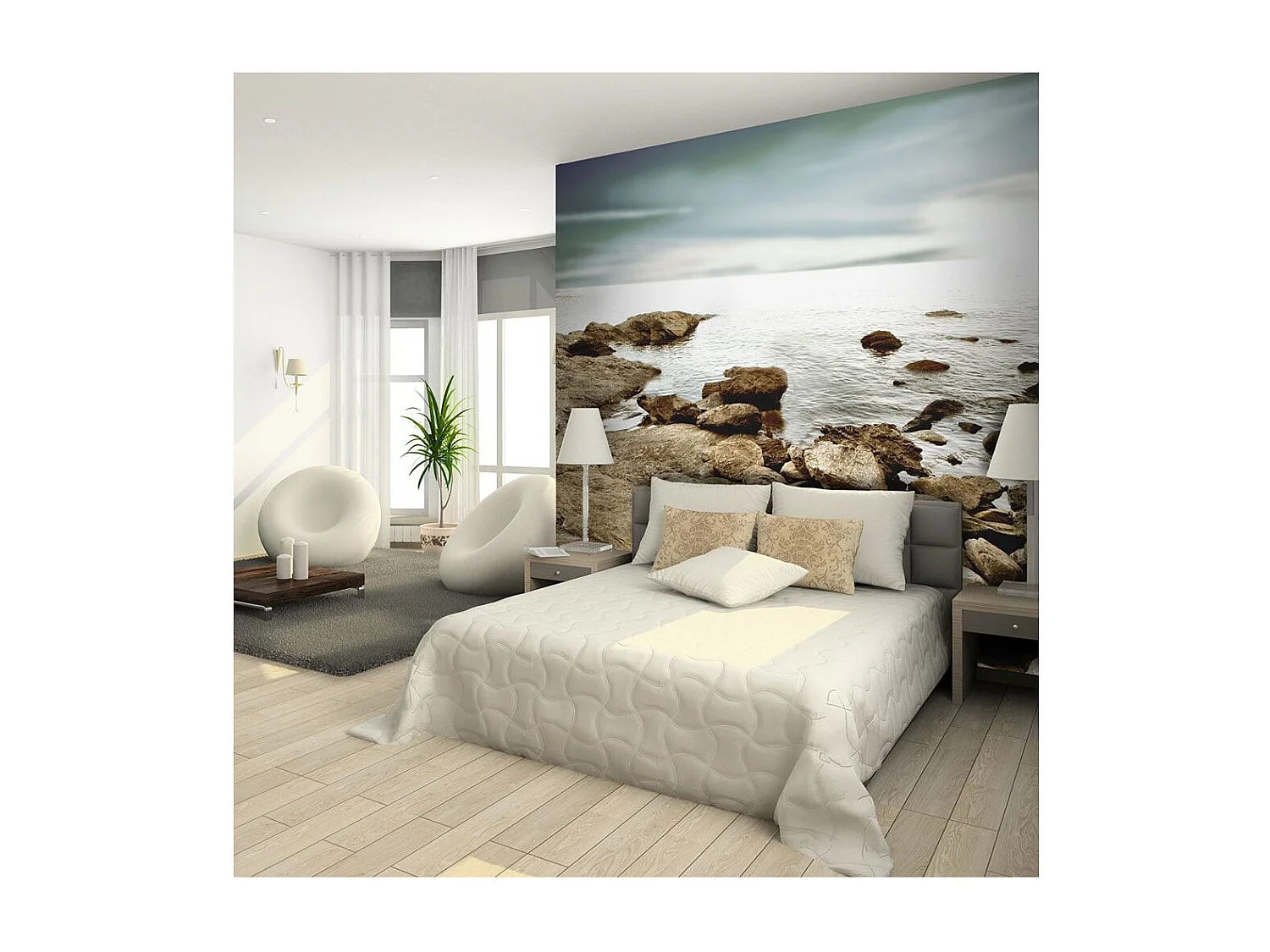 Papier Peint "Plage Rocheuse" 154 x 200 cm