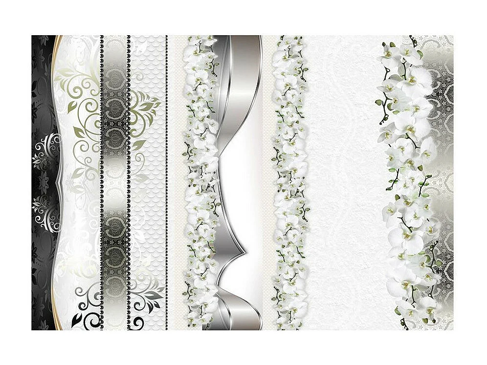 Papier Peint "Parade of Orchids in Shades of Gray" 105 x 150 cm
