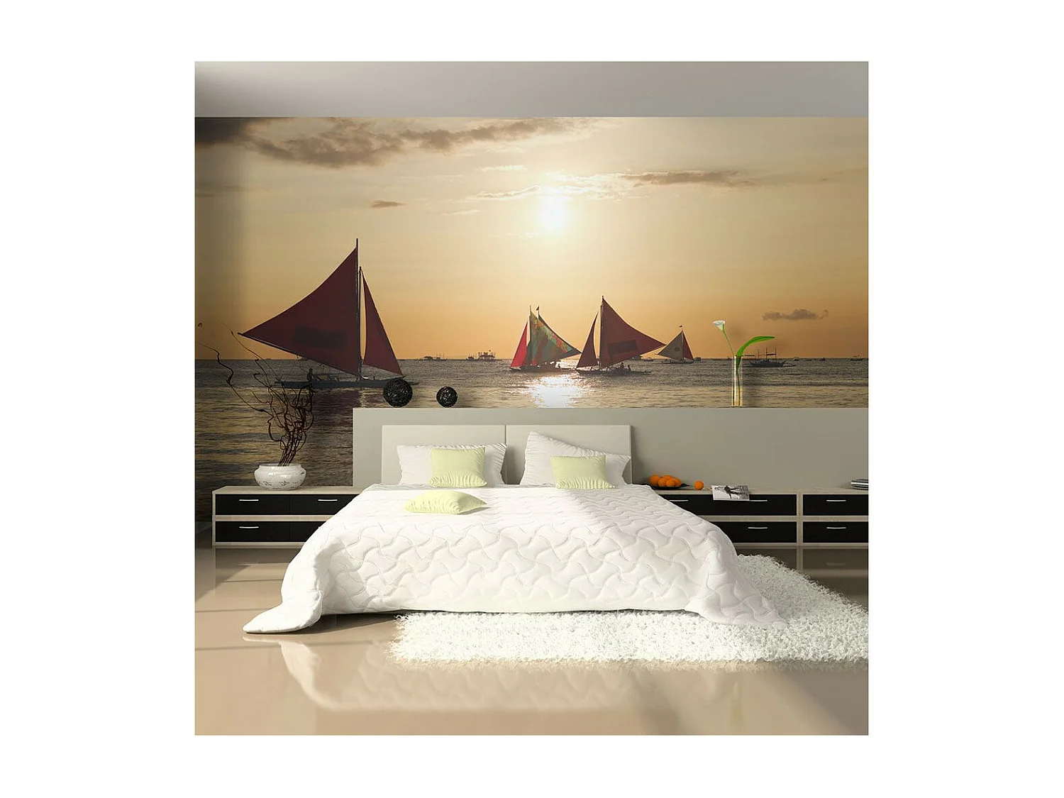 Papier Peint "Voiliers Coucher de Soleil" 193 x 250 cm