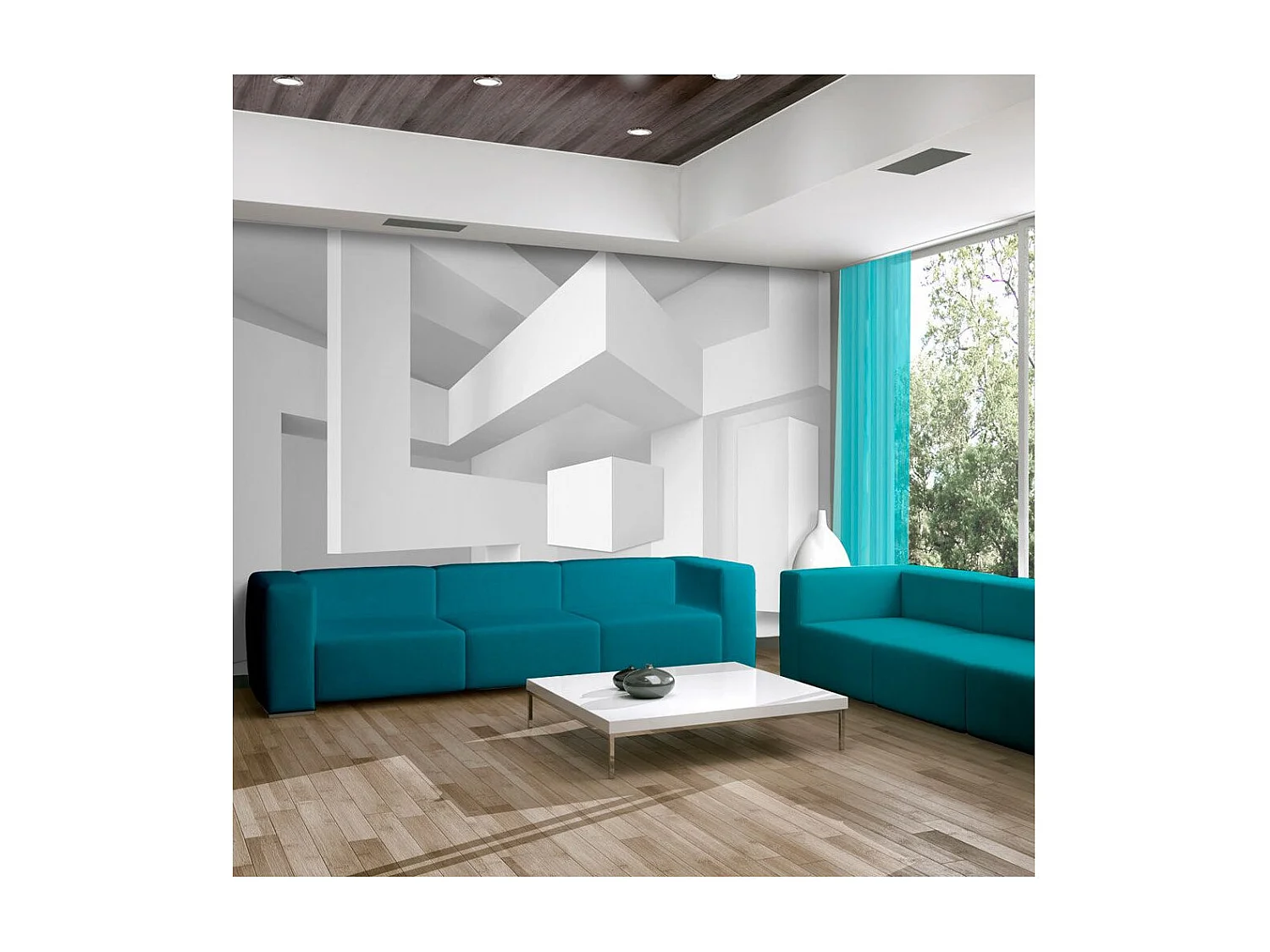 Papier Peint "White Geometry" 175 x 250 cm