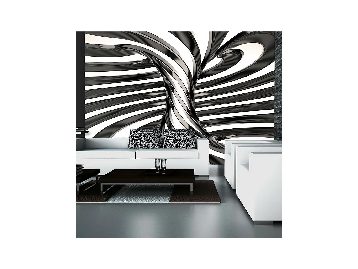 Papier Peint "Black & White Swirl" 210 x 300 cm