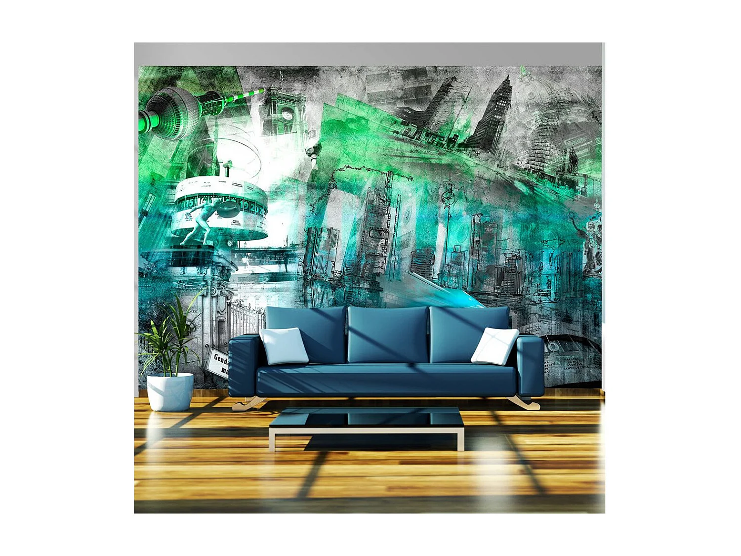 Papier Peint "Berlin Collage Vert" 210 x 300 cm