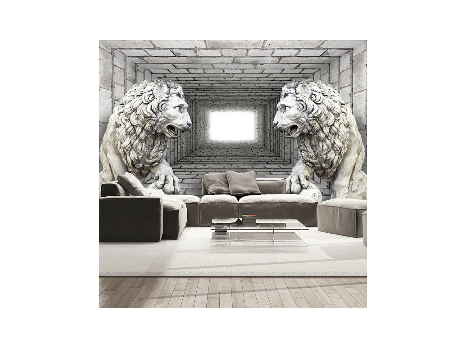 Papier Peint "Lions de Pierre" 140 x 200 cm