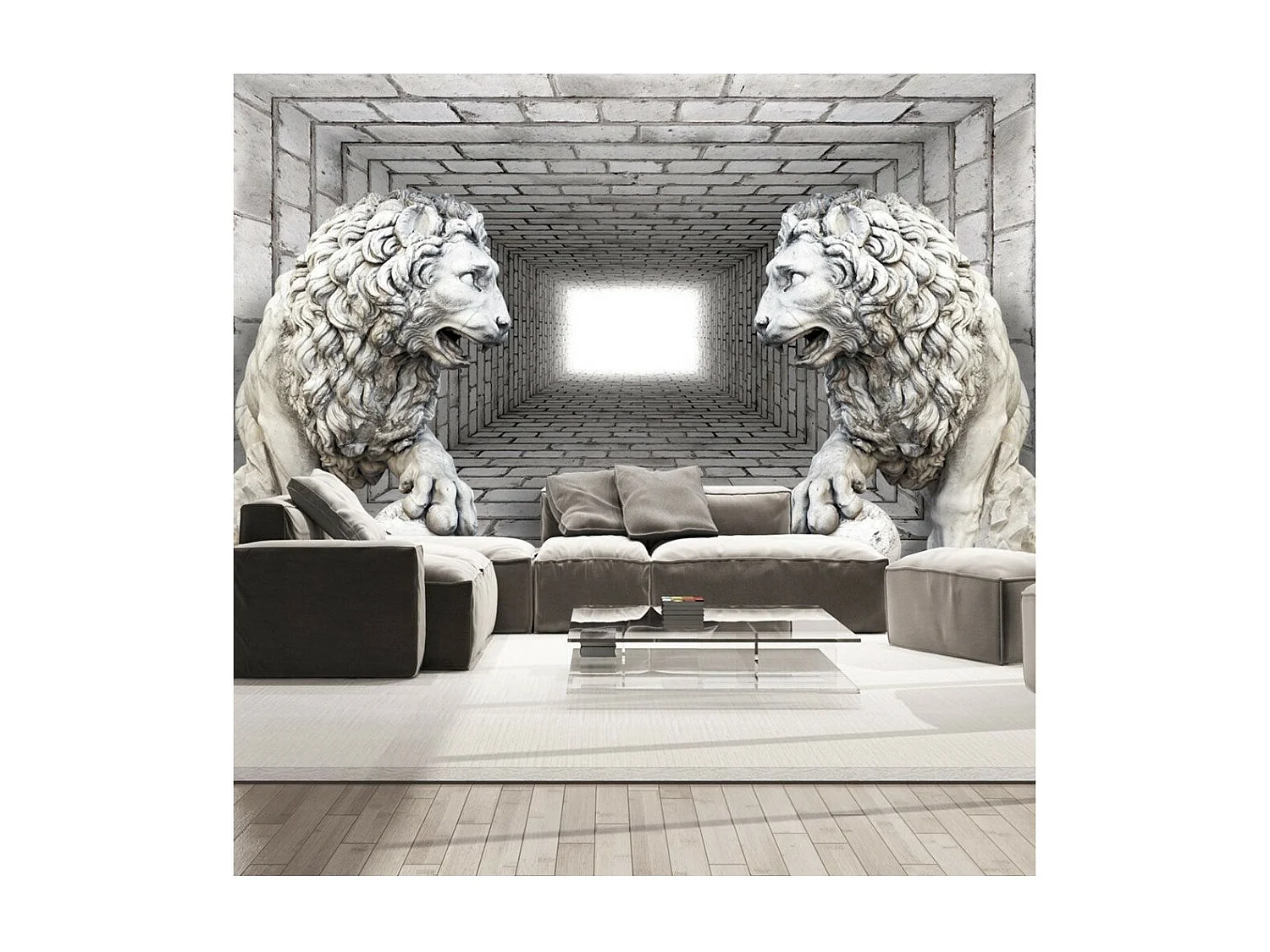 Papier Peint "Lions de Pierre" 140 x 200 cm