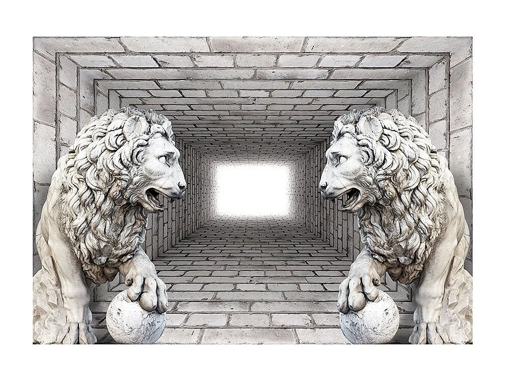 Papier Peint "Lions de Pierre" 140 x 200 cm