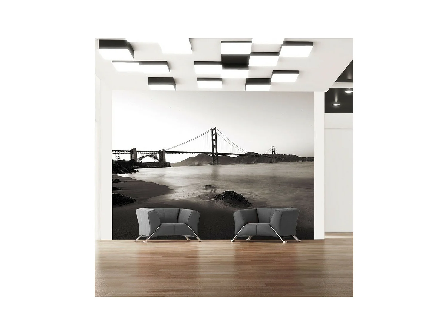 Papier Peint "San Francisco : Golden Gate en Noir & Blanc" 154 x 200 cm