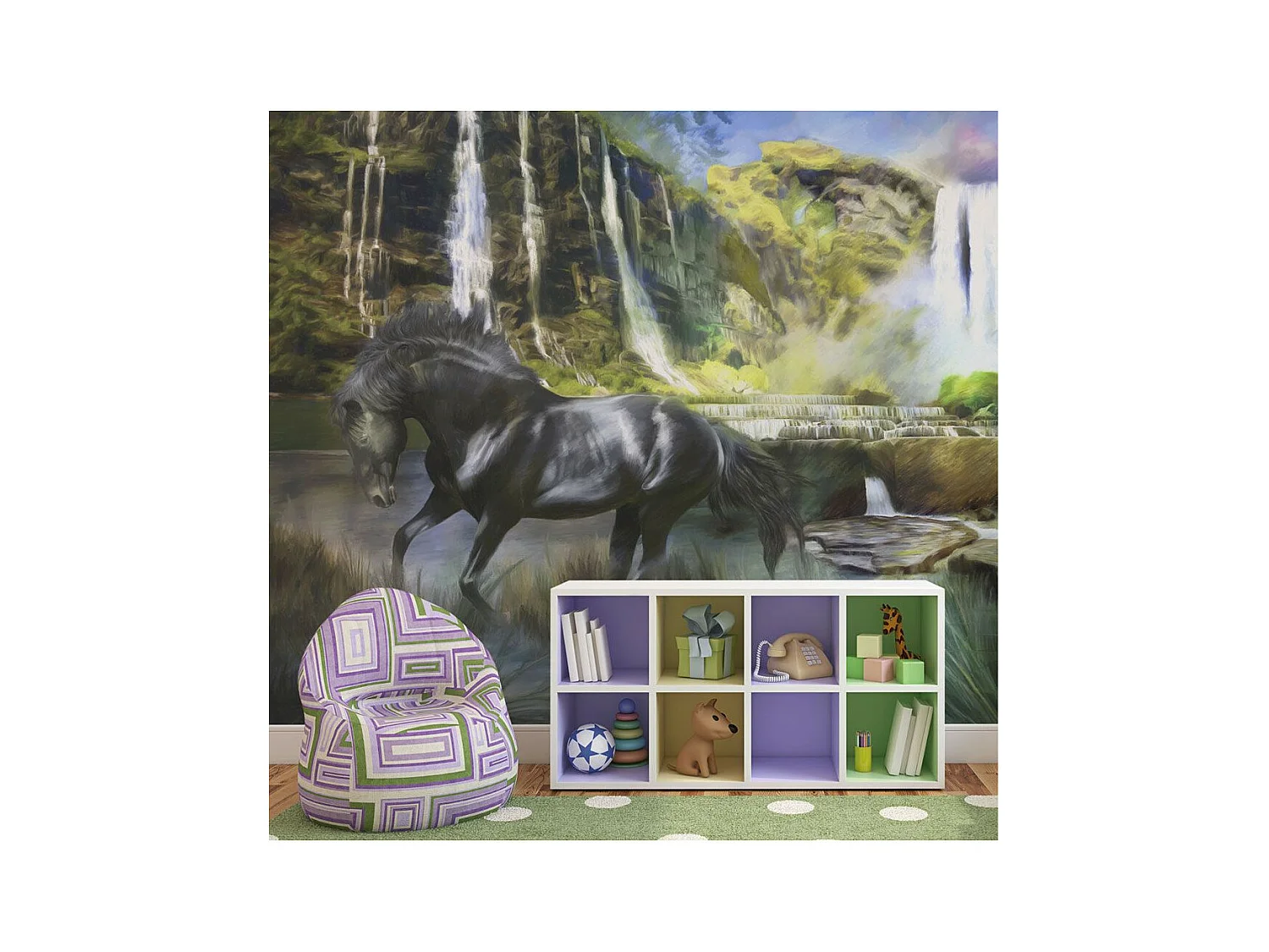 Papier Peint "Étalon Noir & Cascade" 270 x 350 cm