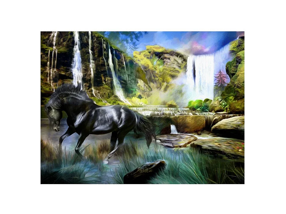 Papier Peint "Étalon Noir & Cascade" 270 x 350 cm