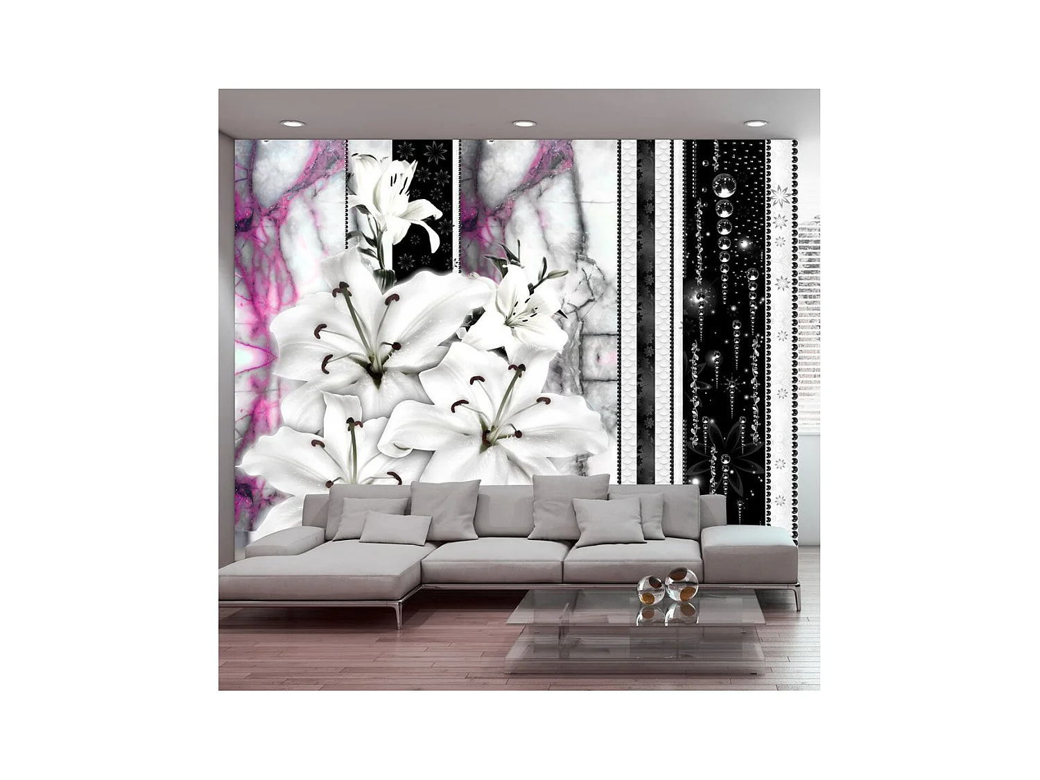 Papier Peint "Crying Lilies on Purple Marble" 245 x 350 cm