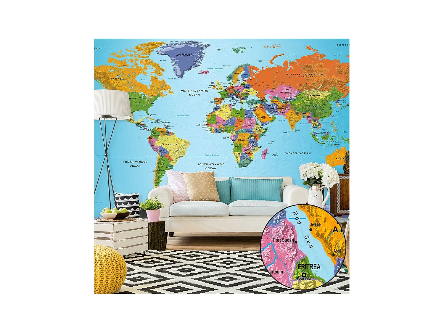 Papier Peint XXL "World Map : Colourful Geography II" 280x500cm