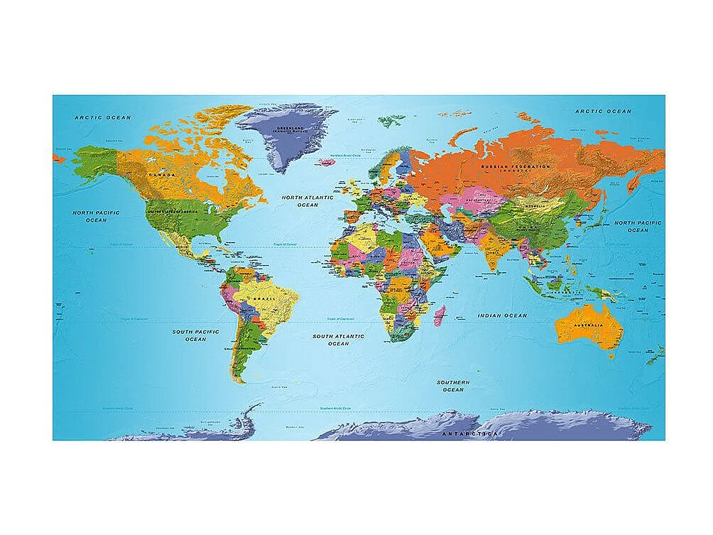 Papier Peint XXL "World Map : Colourful Geography II" 280x500cm