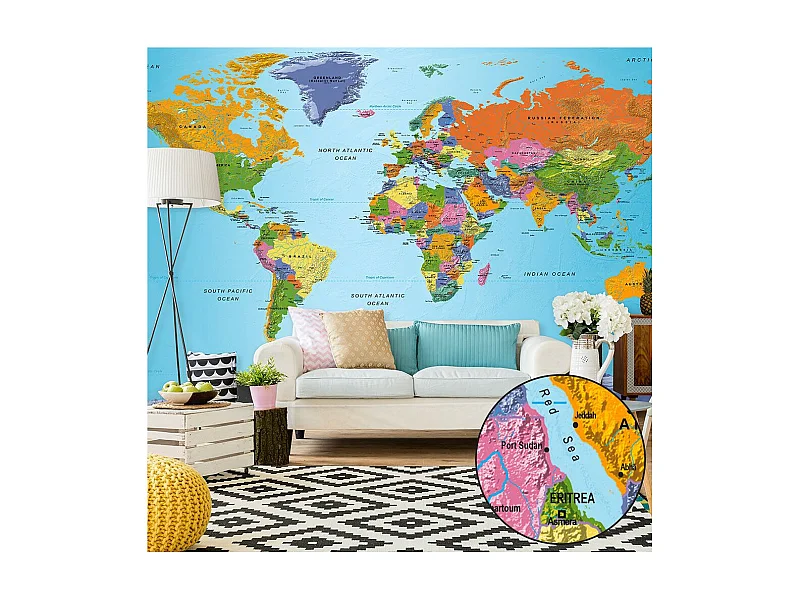 Papier Peint XXL "World Map : Colourful Geography II" 280x500cm