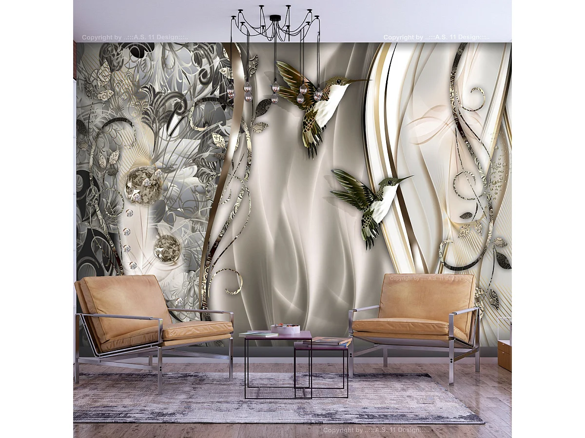 Papier Peint "Hummingbirds on the Wave Brown" 140 x 200 cm