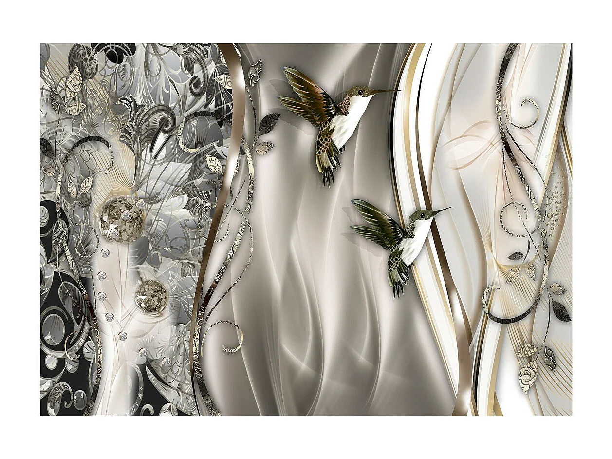 Papier Peint "Hummingbirds on the Wave Brown" 140 x 200 cm
