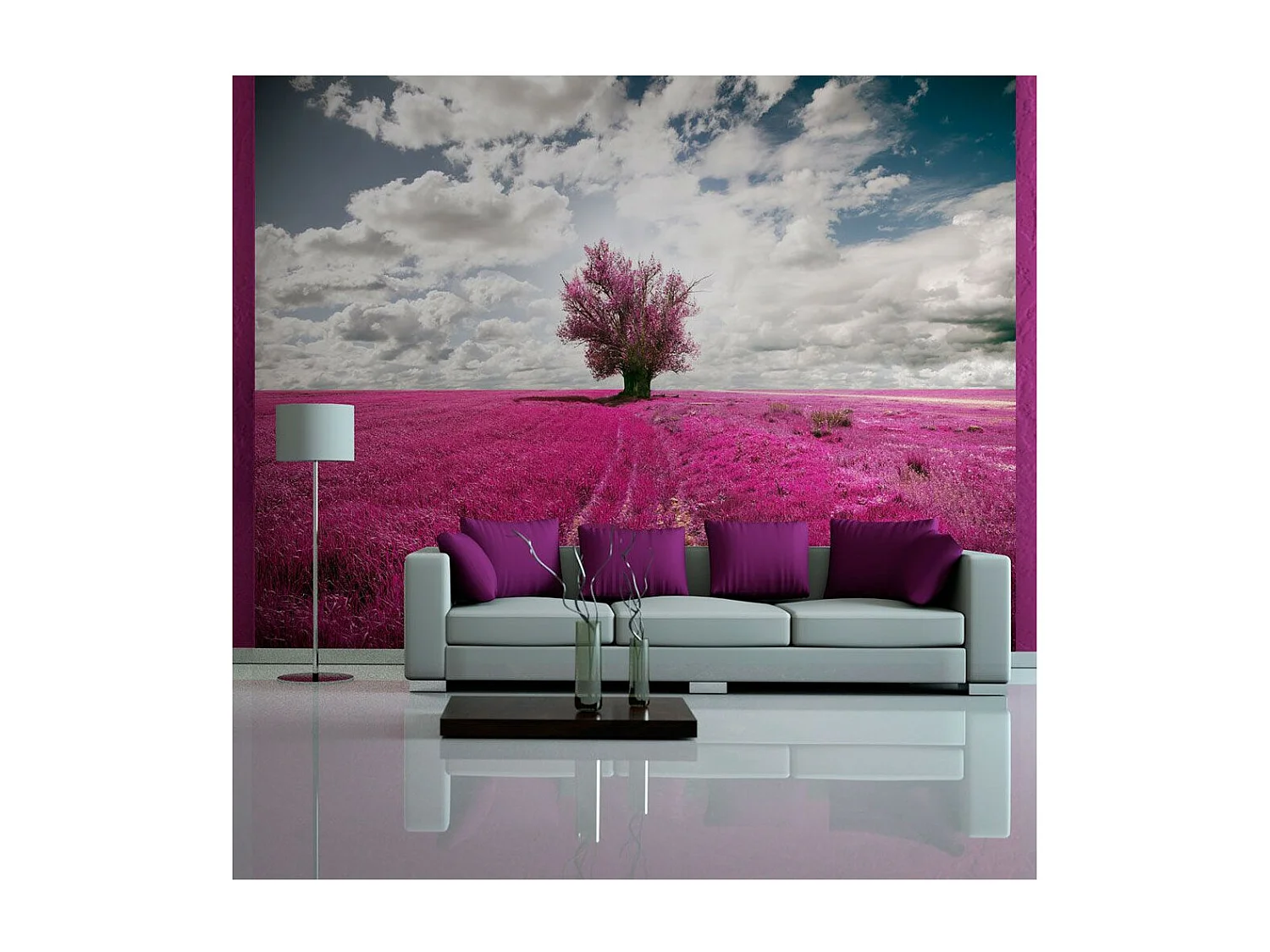 Papier Peint "Prairie Couleur Fuschia" 270 x 350 cm